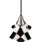 Meyda Lighting Metro Fusion 9" Brushed Nickel Handkerchief Grand Prix Mini Pendant Light With Black & White Shade Glass