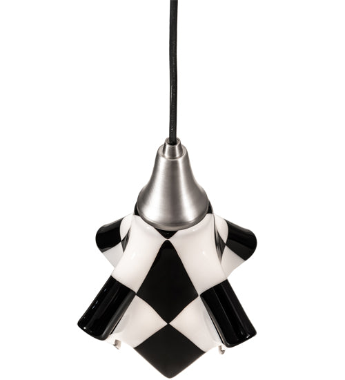 Meyda Lighting Metro Fusion 9" Brushed Nickel Handkerchief Grand Prix Mini Pendant Light With Black & White Shade Glass