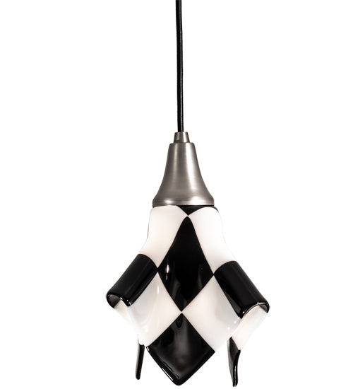 Meyda Lighting Metro Fusion 9" Brushed Nickel Handkerchief Grand Prix Mini Pendant Light With Black & White Shade Glass