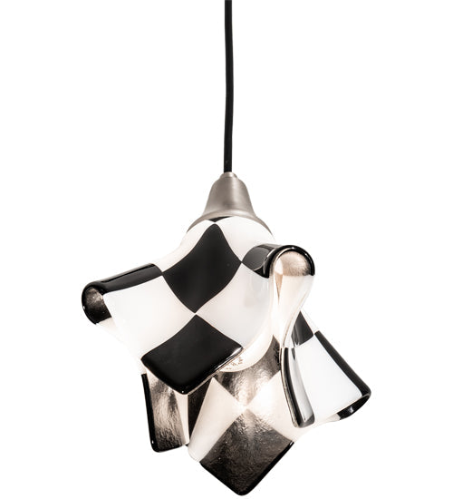 Meyda Lighting Metro Fusion 9" Brushed Nickel Handkerchief Grand Prix Mini Pendant Light With Black & White Shade Glass