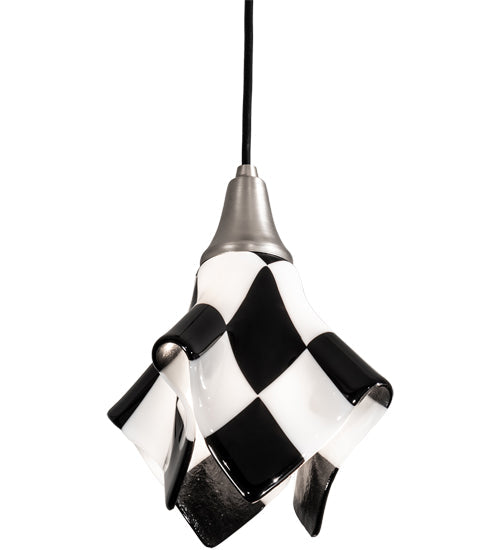 Meyda Lighting Metro Fusion 9" Brushed Nickel Handkerchief Grand Prix Mini Pendant Light With Black & White Shade Glass
