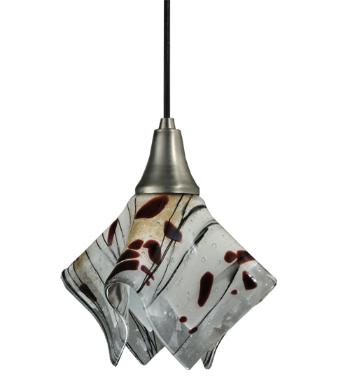 Meyda Lighting Metro Fusion 9" Brushed Nickel Handkerchief Ramoscelli Mini Pendant Light With White Iridescent Shade Glass