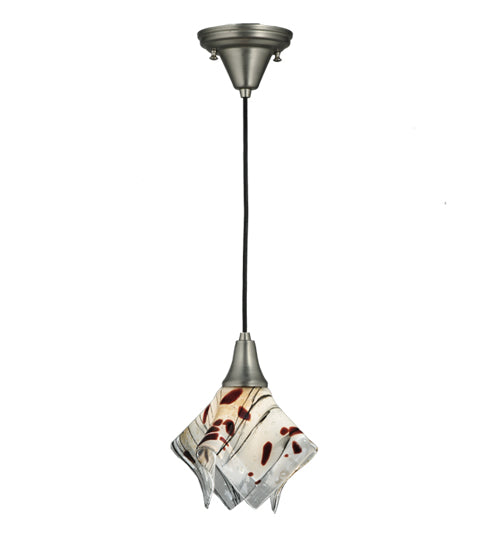 Meyda Lighting Metro Fusion 9" Brushed Nickel Handkerchief Ramoscelli Mini Pendant Light With White Iridescent Shade Glass