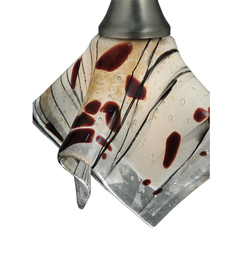 Meyda Lighting Metro Fusion 9" Brushed Nickel Handkerchief Ramoscelli Mini Pendant Light With White Iridescent Shade Glass