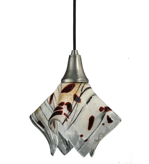 Meyda Lighting Metro Fusion 9" Brushed Nickel Handkerchief Ramoscelli Mini Pendant Light With White Iridescent Shade Glass