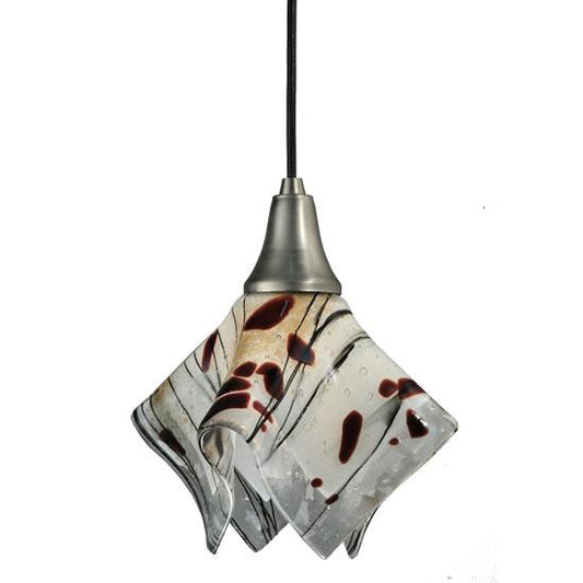 Meyda Lighting Metro Fusion 9" Brushed Nickel Handkerchief Ramoscelli Mini Pendant Light With White Iridescent Shade Glass