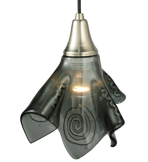Meyda Lighting Metro Fusion 9" Brushed Nickel Super Nova Mini Pendant Light With Black Fused Shade Glass