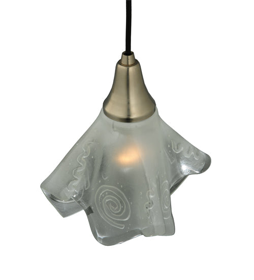 Meyda Lighting Metro Fusion 9" Brushed Nickel Super Nova Pendant Light With Sandblasted Clear Shade Glass
