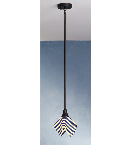 Meyda Lighting Metro Fusion 9" Craftsman Brown Handkerchief Slick Mini Pendant Light With Yellow & Blue Shade Glass