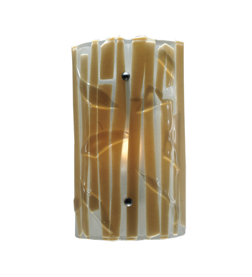 Meyda Lighting Metro Fusion 9" Nickel Bambu Wall Sconce With Beige and Clear Shade Glass