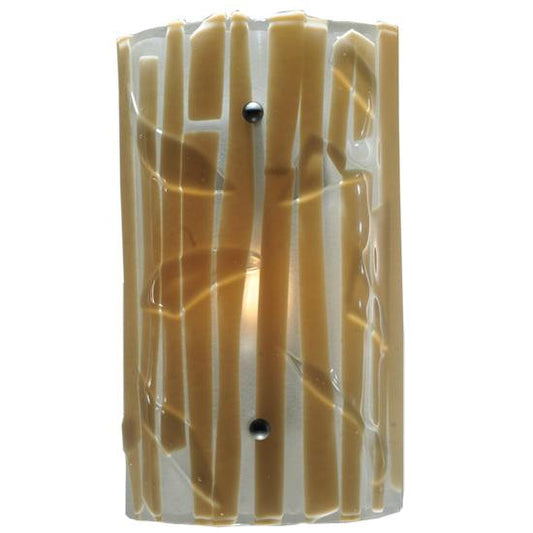 Meyda Lighting Metro Fusion 9" Nickel Bambu Wall Sconce With Beige and Clear Shade Glass