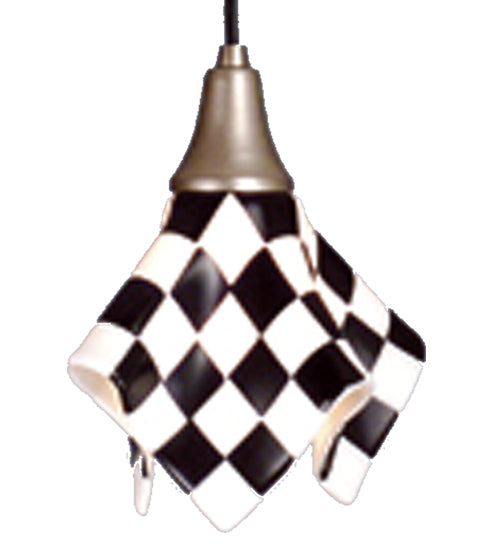 Meyda Lighting Metro Fusion 9" Nickel Handkerchief Grand Prix Mini Pendant Light With White & Black Shade Glass