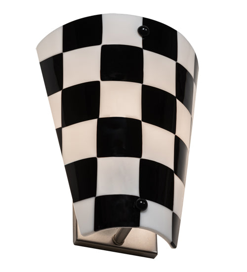 Meyda Lighting Metro Fusion 9" Nickel Handkerchief Grand Prix Wall Sconce With Black & White Shade Glass