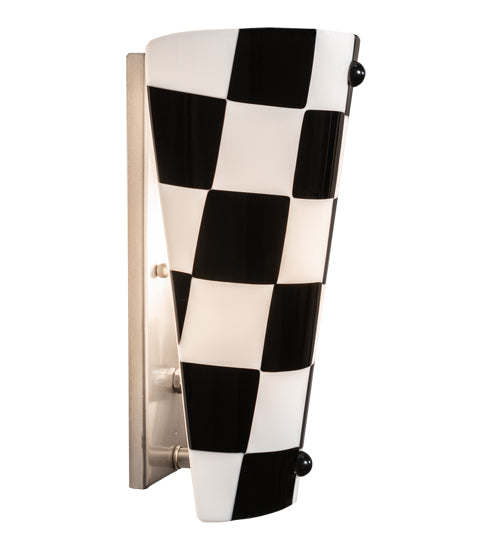 Meyda Lighting Metro Fusion 9" Nickel Handkerchief Grand Prix Wall Sconce With Black & White Shade Glass