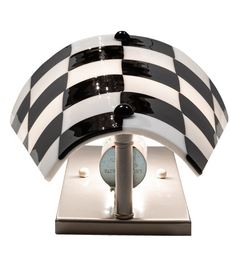 Meyda Lighting Metro Fusion 9" Nickel Handkerchief Grand Prix Wall Sconce With Black & White Shade Glass