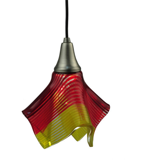 Meyda Lighting Metro Fusion 9" Nickel Handkerchief Stratos Solare Mini Pendant Light With Orange & Yellow Shade Glass