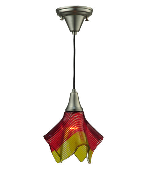 Meyda Lighting Metro Fusion 9" Nickel Handkerchief Stratos Solare Mini Pendant Light With Orange & Yellow Shade Glass