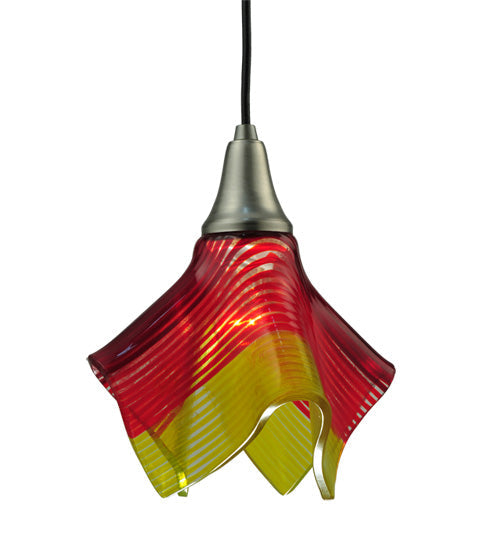 Meyda Lighting Metro Fusion 9" Nickel Handkerchief Stratos Solare Mini Pendant Light With Orange & Yellow Shade Glass
