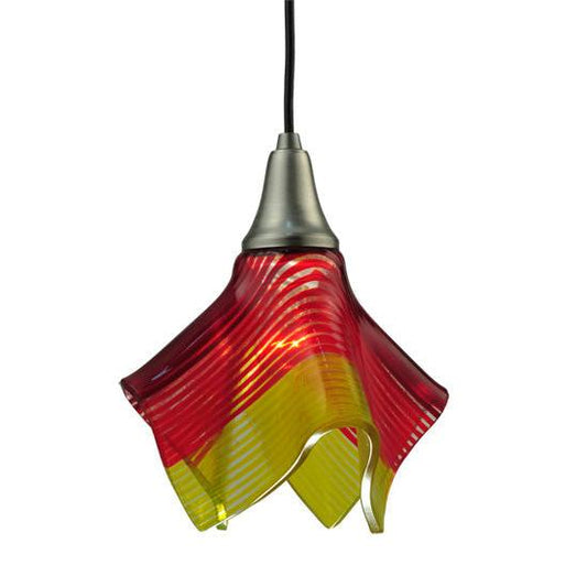 Meyda Lighting Metro Fusion 9" Nickel Handkerchief Stratos Solare Mini Pendant Light With Orange & Yellow Shade Glass