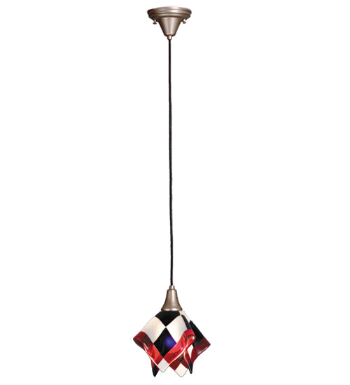 Meyda Lighting Metro Fusion 9" Nickel Handkerchief Tia Mia Mini Pendant Light With Multi-Colored Shade Glass