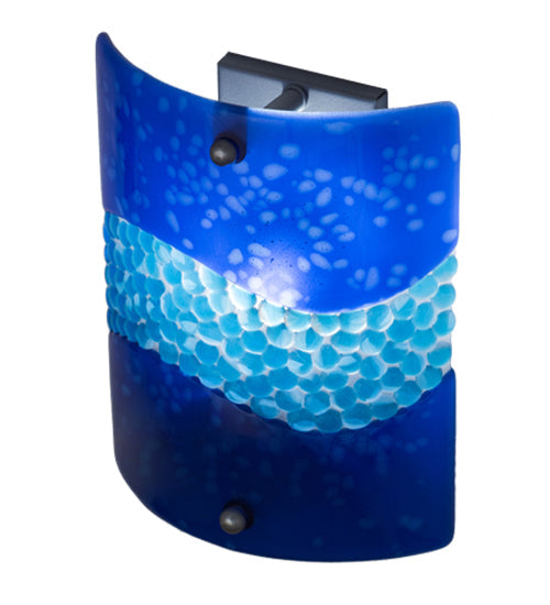 Meyda Lighting Metro Fusion 9" Nickel Marea Wall Sconce With Blue Pebbles Shade Glass