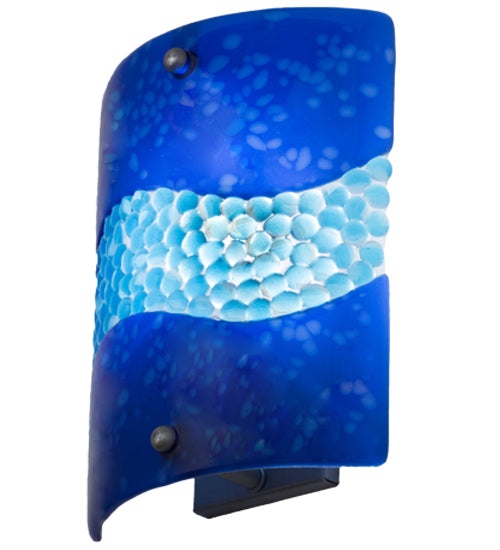 Meyda Lighting Metro Fusion 9" Nickel Marea Wall Sconce With Blue Pebbles Shade Glass