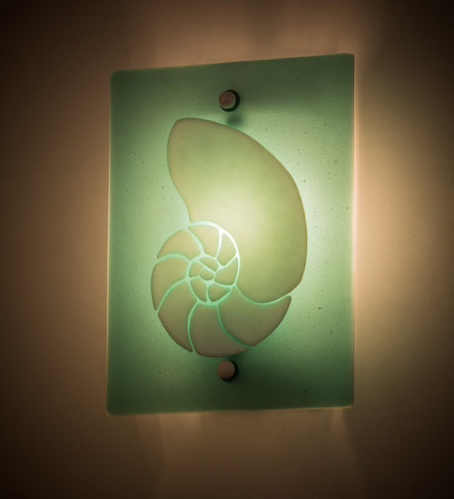 Meyda Lighting Metro Fusion 9" Nickel Nautilus Wall Sconce With Aqua Green & White Shade Glass
