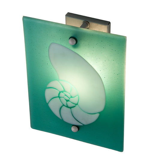 Meyda Lighting Metro Fusion 9" Nickel Nautilus Wall Sconce With Aqua Green & White Shade Glass