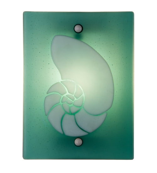 Meyda Lighting Metro Fusion 9" Nickel Nautilus Wall Sconce With Aqua Green & White Shade Glass