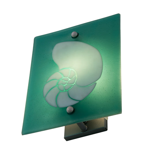 Meyda Lighting Metro Fusion 9" Nickel Nautilus Wall Sconce With Aqua Green & White Shade Glass