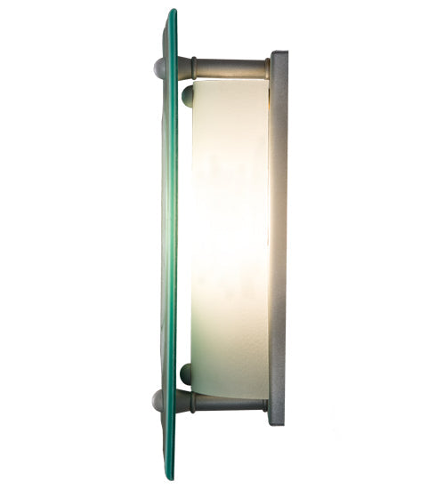 Meyda Lighting Metro Fusion 9" Nickel Nautilus Wall Sconce With Aqua Green & White Shade Glass