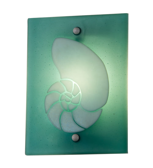Meyda Lighting Metro Fusion 9" Nickel Nautilus Wall Sconce With Aqua Green & White Shade Glass