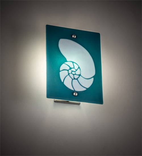 Meyda Lighting Metro Fusion 9" Nickel Nautilus Wall Sconce With Blue & White Shade Glass