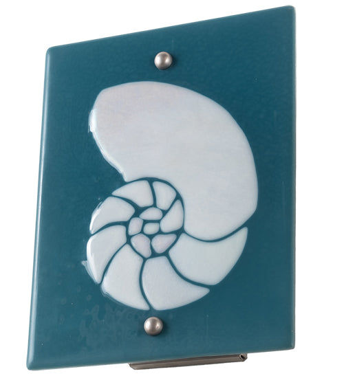 Meyda Lighting Metro Fusion 9" Nickel Nautilus Wall Sconce With Blue & White Shade Glass