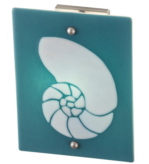 Meyda Lighting Metro Fusion 9" Nickel Nautilus Wall Sconce With Blue & White Shade Glass