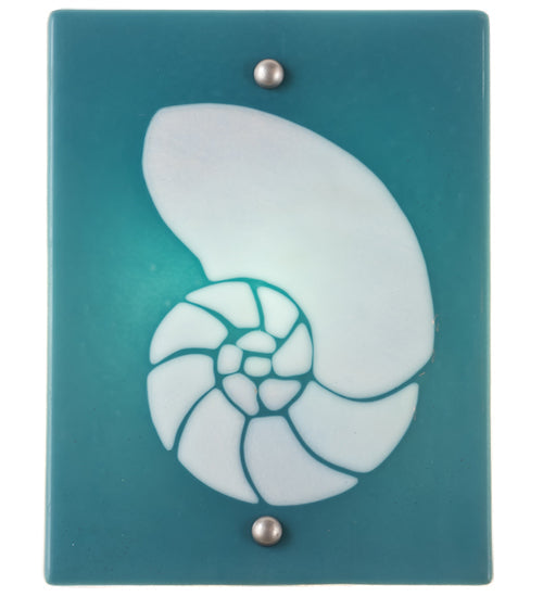 Meyda Lighting Metro Fusion 9" Nickel Nautilus Wall Sconce With Blue & White Shade Glass