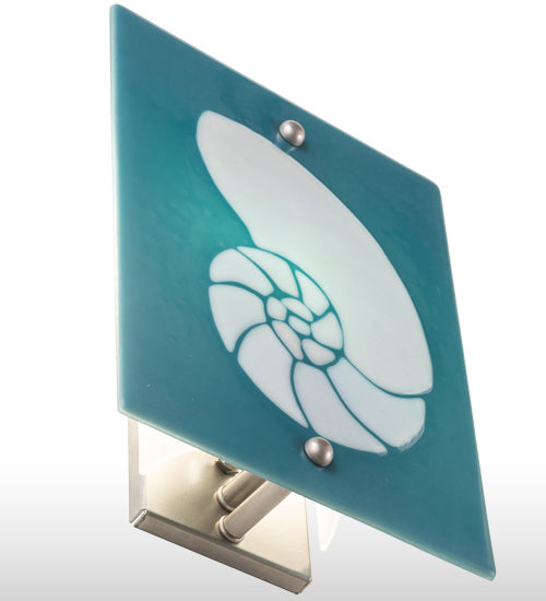 Meyda Lighting Metro Fusion 9" Nickel Nautilus Wall Sconce With Blue & White Shade Glass