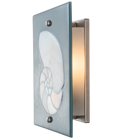 Meyda Lighting Metro Fusion 9" Nickel Nautilus Wall Sconce With Blue & White Shade Glass