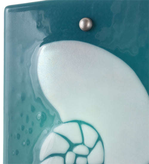 Meyda Lighting Metro Fusion 9" Nickel Nautilus Wall Sconce With Blue & White Shade Glass