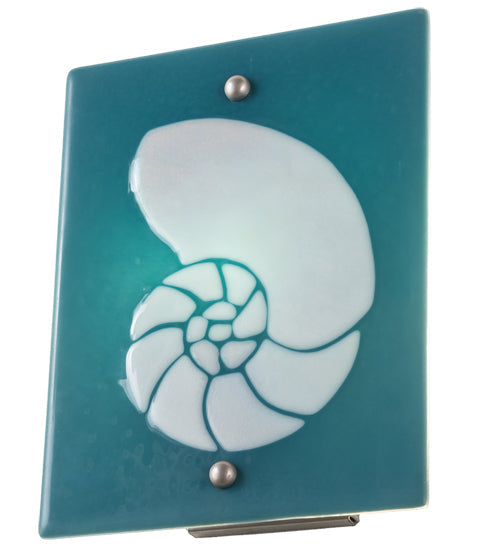 Meyda Lighting Metro Fusion 9" Nickel Nautilus Wall Sconce With Blue & White Shade Glass