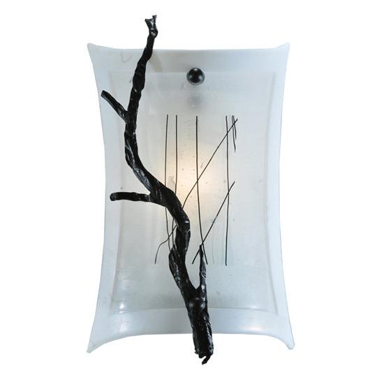 Meyda Lighting Metro Fusion 9" Textured Black Twigs Wall Sconce With White Fused Shade Glass