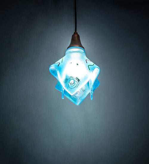 Meyda Lighting Metro Fusion 9" Vintage Copper Electra Mini Pendant Light With Blue Shade Glass
