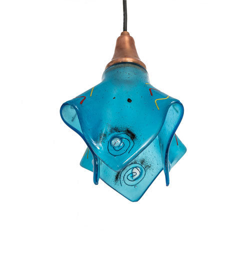 Meyda Lighting Metro Fusion 9" Vintage Copper Electra Mini Pendant Light With Blue Shade Glass