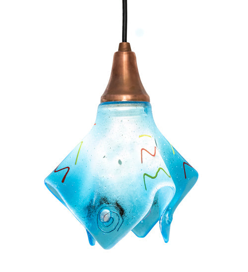 Meyda Lighting Metro Fusion 9" Vintage Copper Electra Mini Pendant Light With Blue Shade Glass
