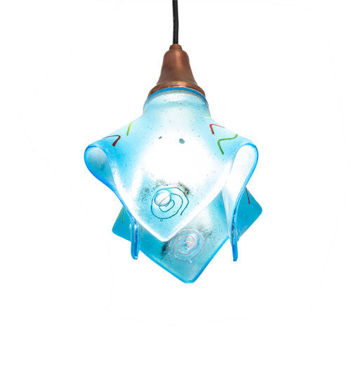 Meyda Lighting Metro Fusion 9" Vintage Copper Electra Mini Pendant Light With Blue Shade Glass