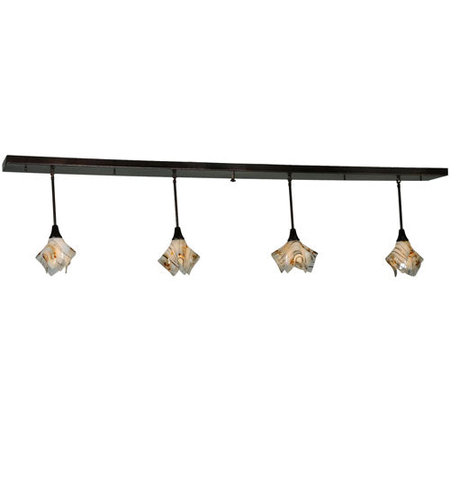 Meyda Lighting Metro Fusion 90" 4-Light Copper Vein Ramoscelli Island Pendant Light With White Copper Vein Powdercoat Shade Glass