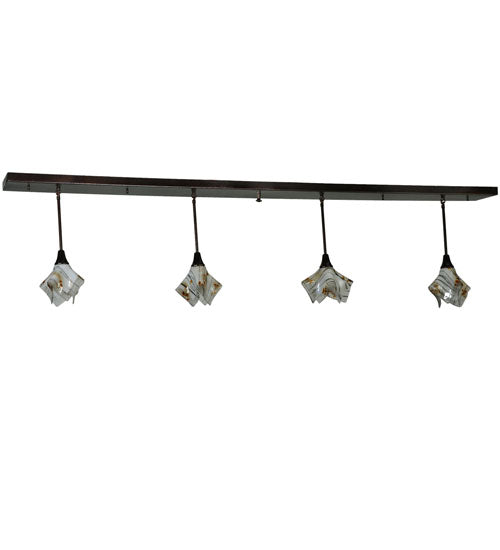 Meyda Lighting Metro Fusion 90" 4-Light Copper Vein Ramoscelli Island Pendant Light With White Copper Vein Powdercoat Shade Glass