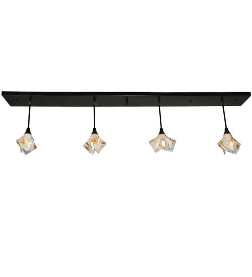Meyda Lighting Metro Fusion 90" 4-Light Copper Vein Ramoscelli Island Pendant Light With White Copper Vein Powdercoat Shade Glass
