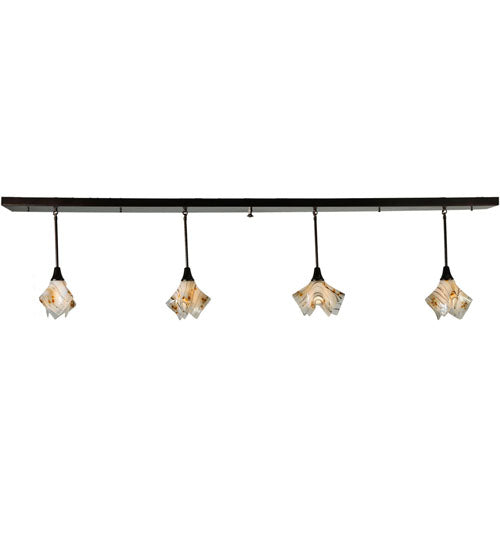 Meyda Lighting Metro Fusion 90" 4-Light Copper Vein Ramoscelli Island Pendant Light With White Copper Vein Powdercoat Shade Glass