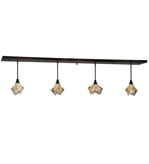 Meyda Lighting Metro Fusion 90" 4-Light Copper Vein Ramoscelli Island Pendant Light With White Copper Vein Powdercoat Shade Glass